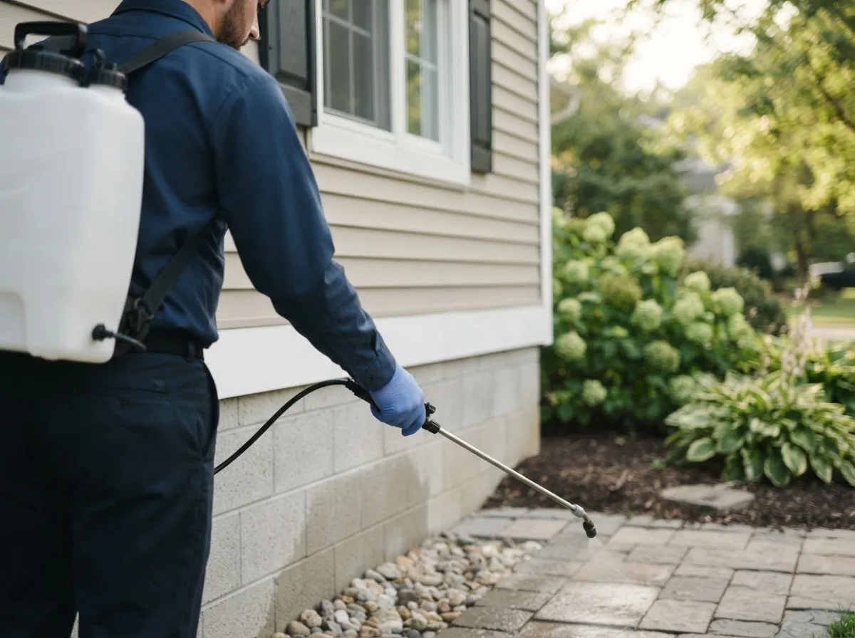 Pest control technician inspecting a home in Claremont, NC